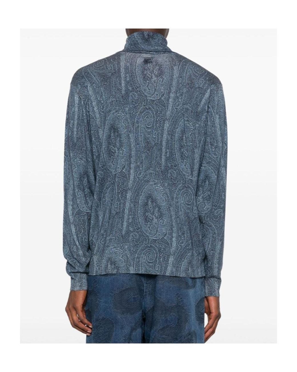 Etro Blue Paisley-Jacquard Sweater for men