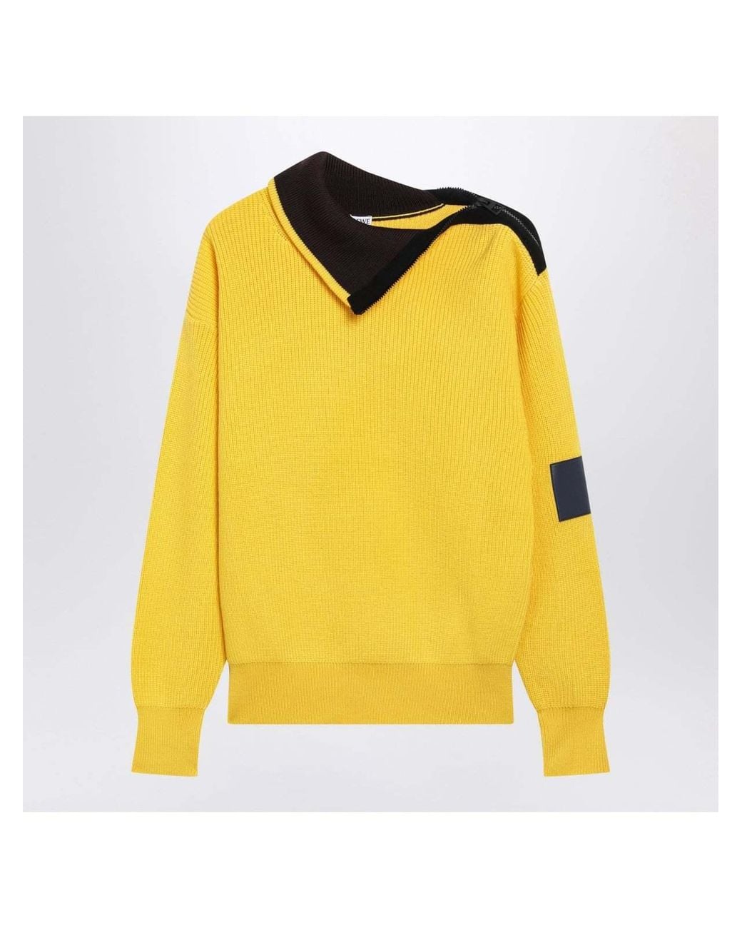 Loewe Yellow Zip-Neck Patch Knitted Sweater