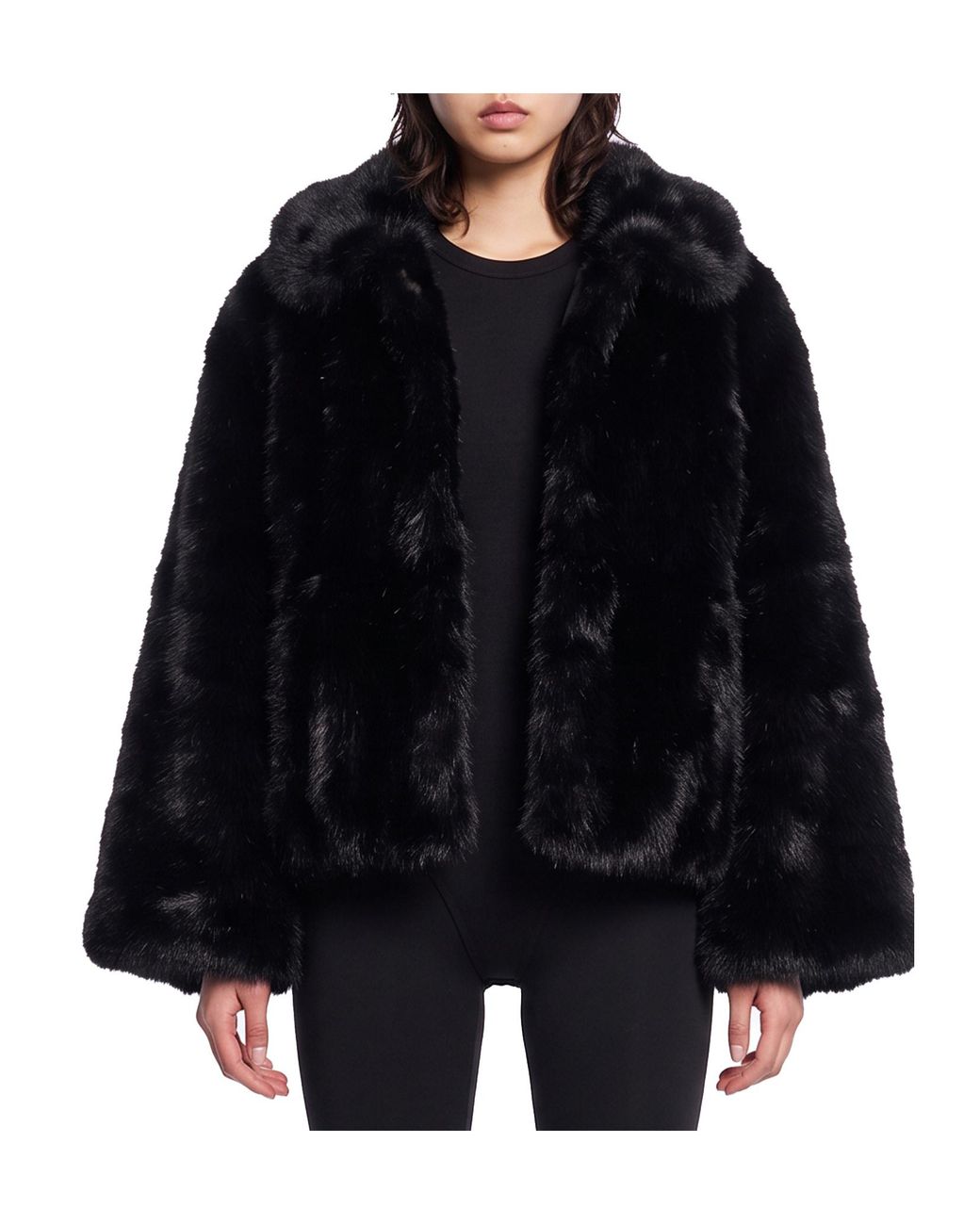 ROTATE BIRGER CHRISTENSEN Black Faux-Fur Flared Jacket