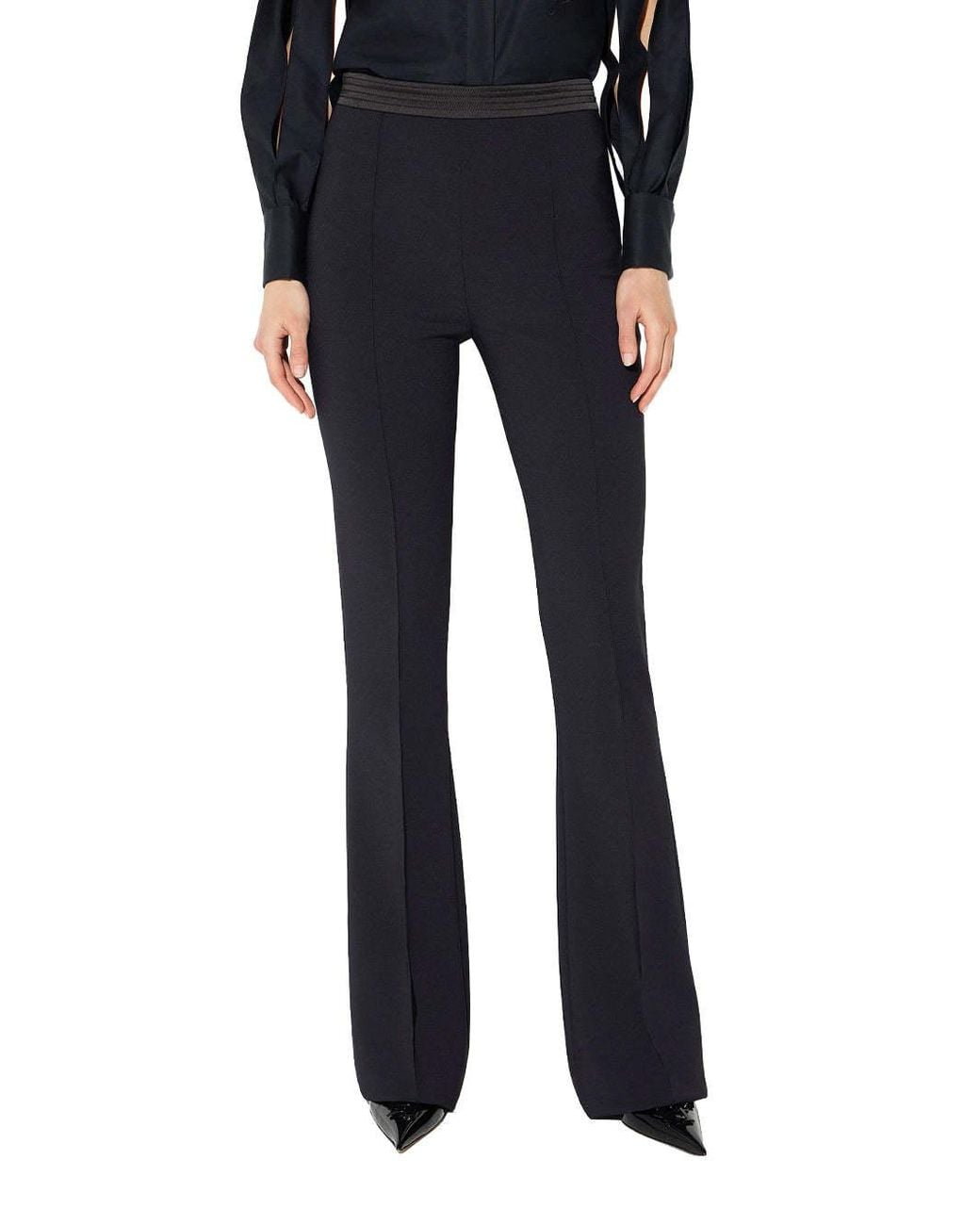 Elisabetta Franchi Blue Satin-Waist Flared Pants
