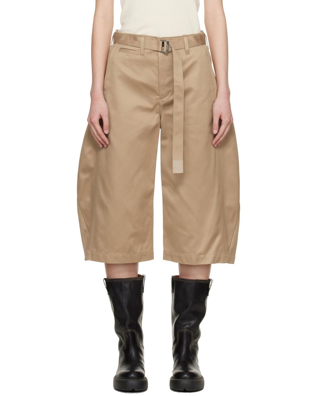 Sacai Natural Belted Wide-Leg Pants