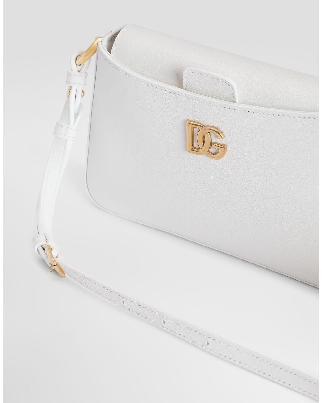 Dolce & Gabbana White Logo-Plaque Shoulder Bag