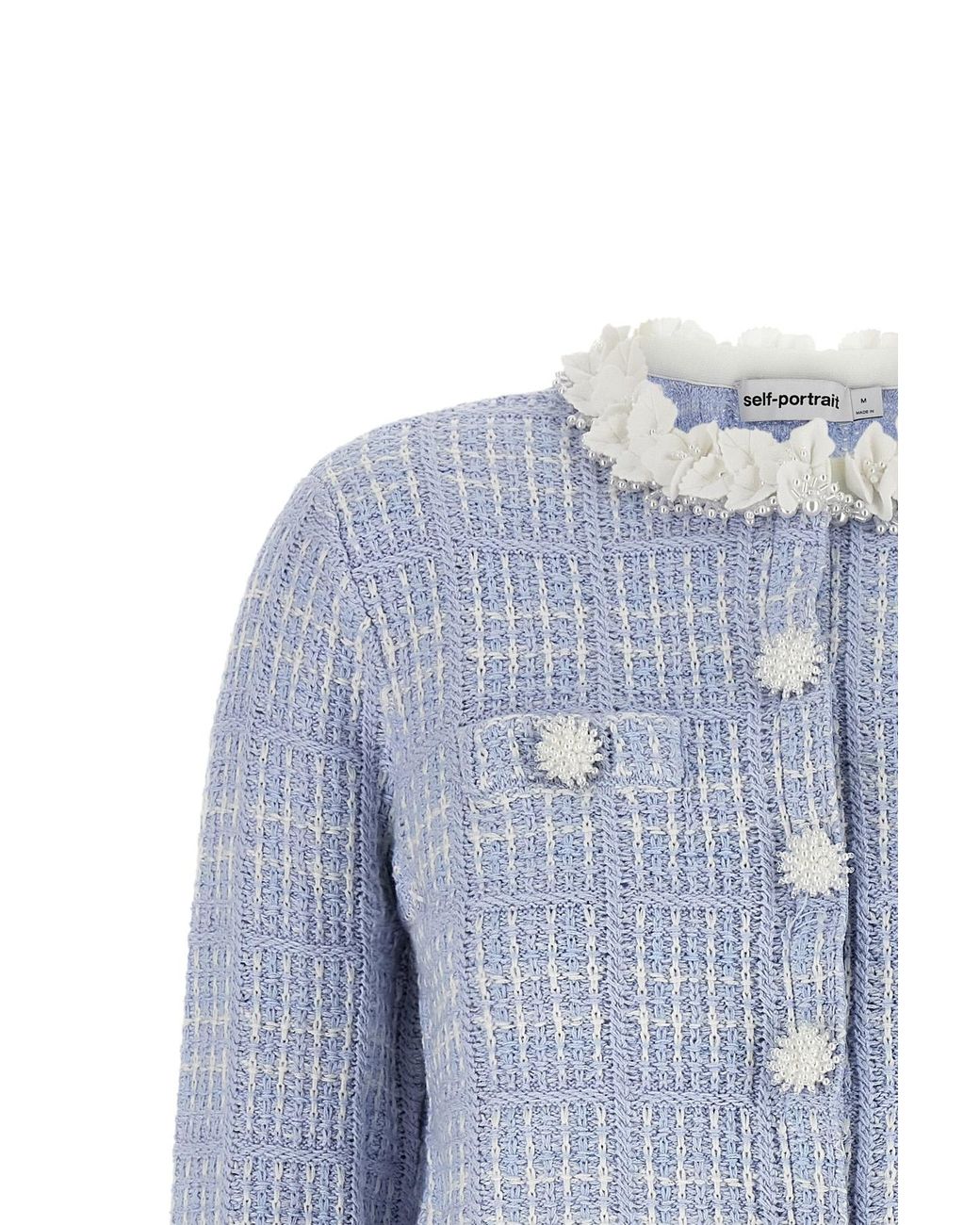 Self-Portrait Blue Check Knit Jacket