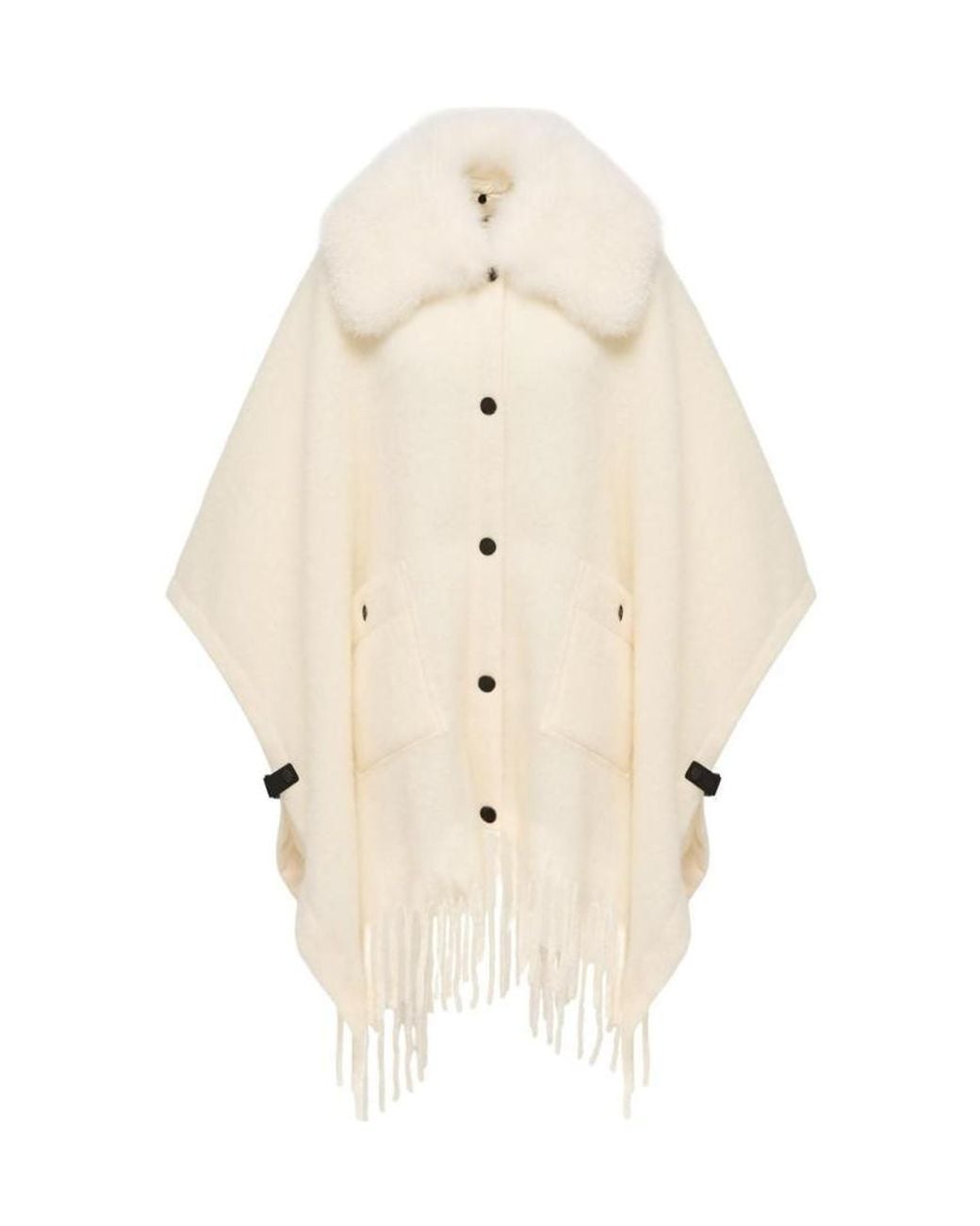 Moncler Natural Shearling Collar Mohair, Alpaca Wool Blend Cape