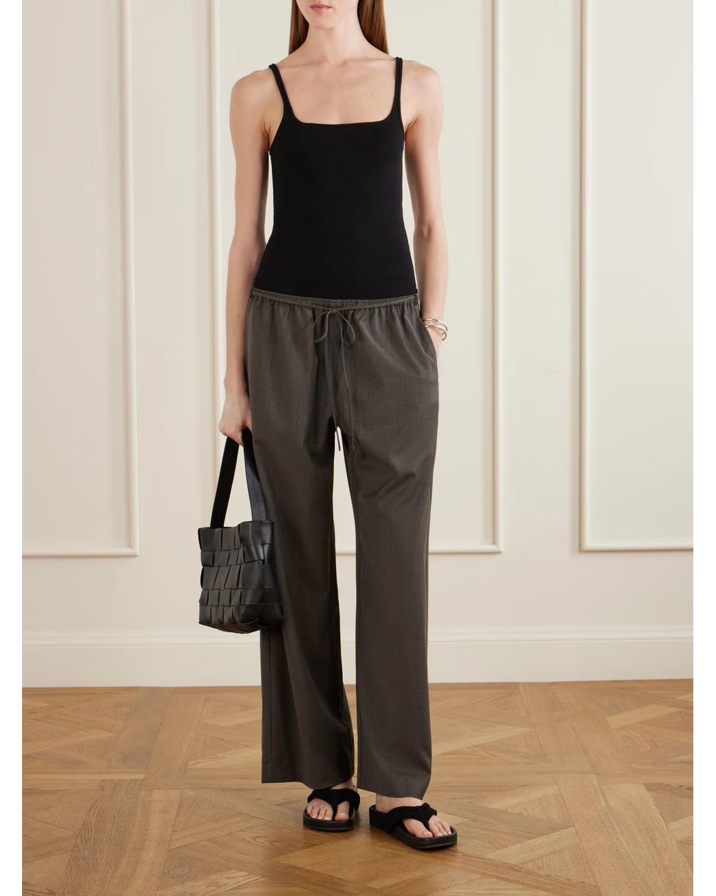 St. Agni Gray Everyday Wool Blend Wide-Leg Pants