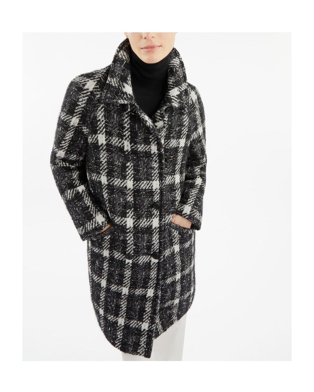 Fay Black Plaid Double-Breasted Coat