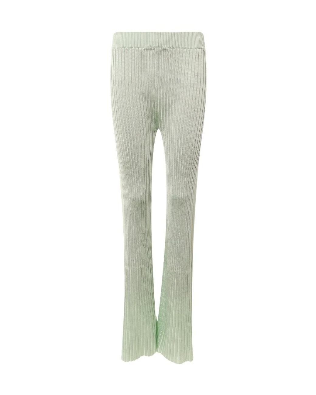 Jil Sander Green High-Waisted Ribbed-Knit Trousers