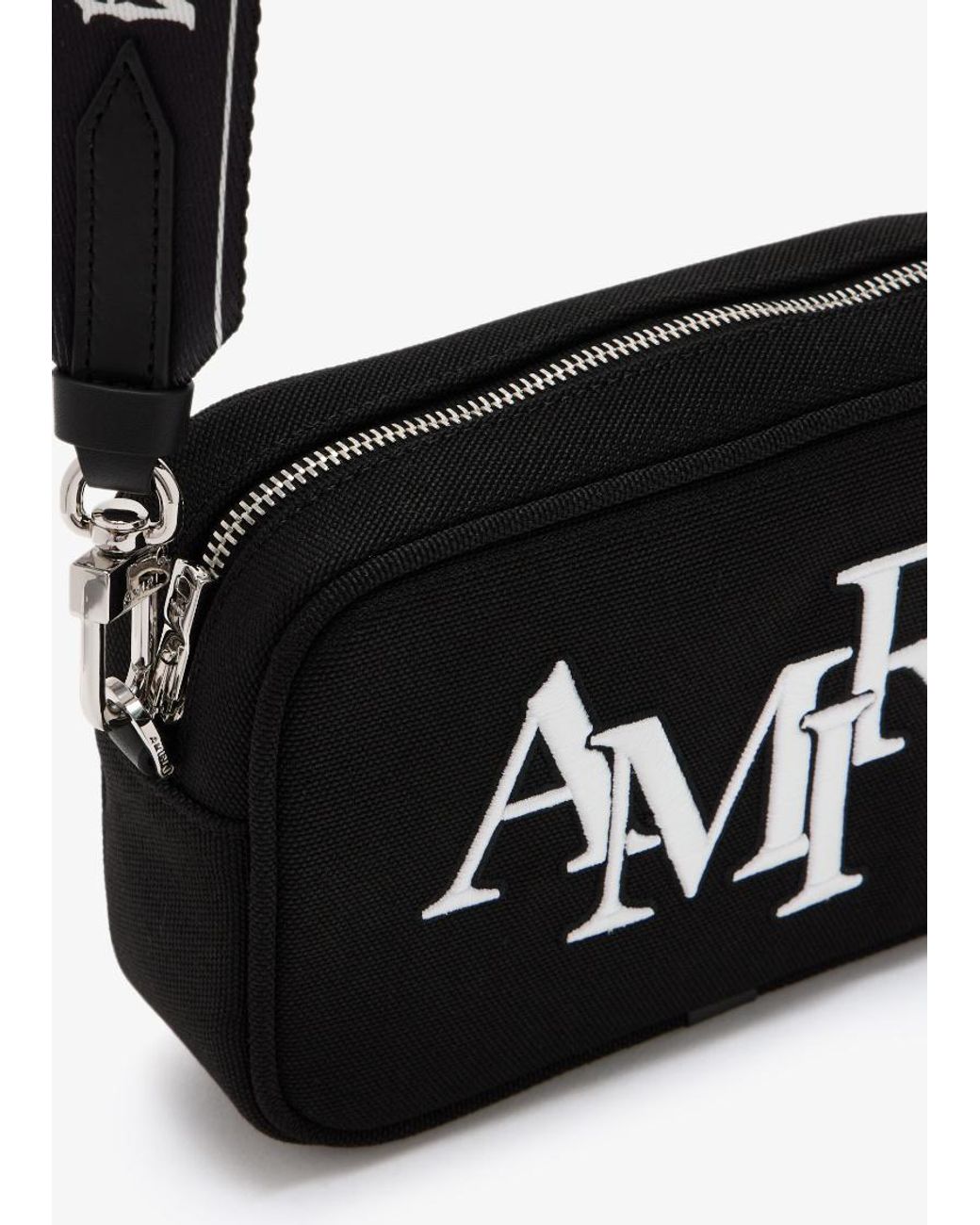 Amiri Black Logo Embroidered Staggered Messenger Bag for men