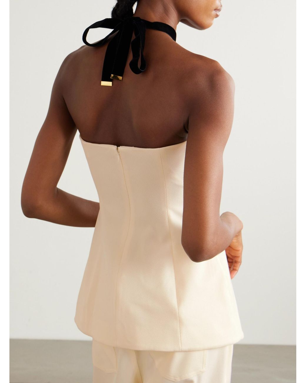 Staud Natural Silvia Strapless Twill Peplum Top