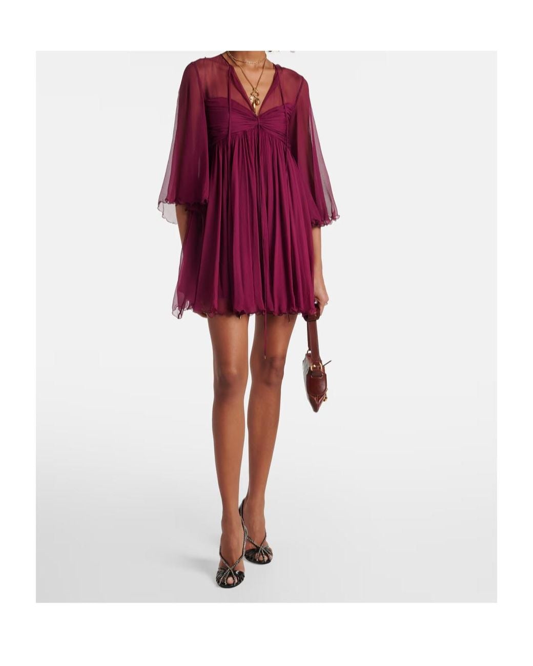 Chloé Purple Sheer Ruched Silk Minidress