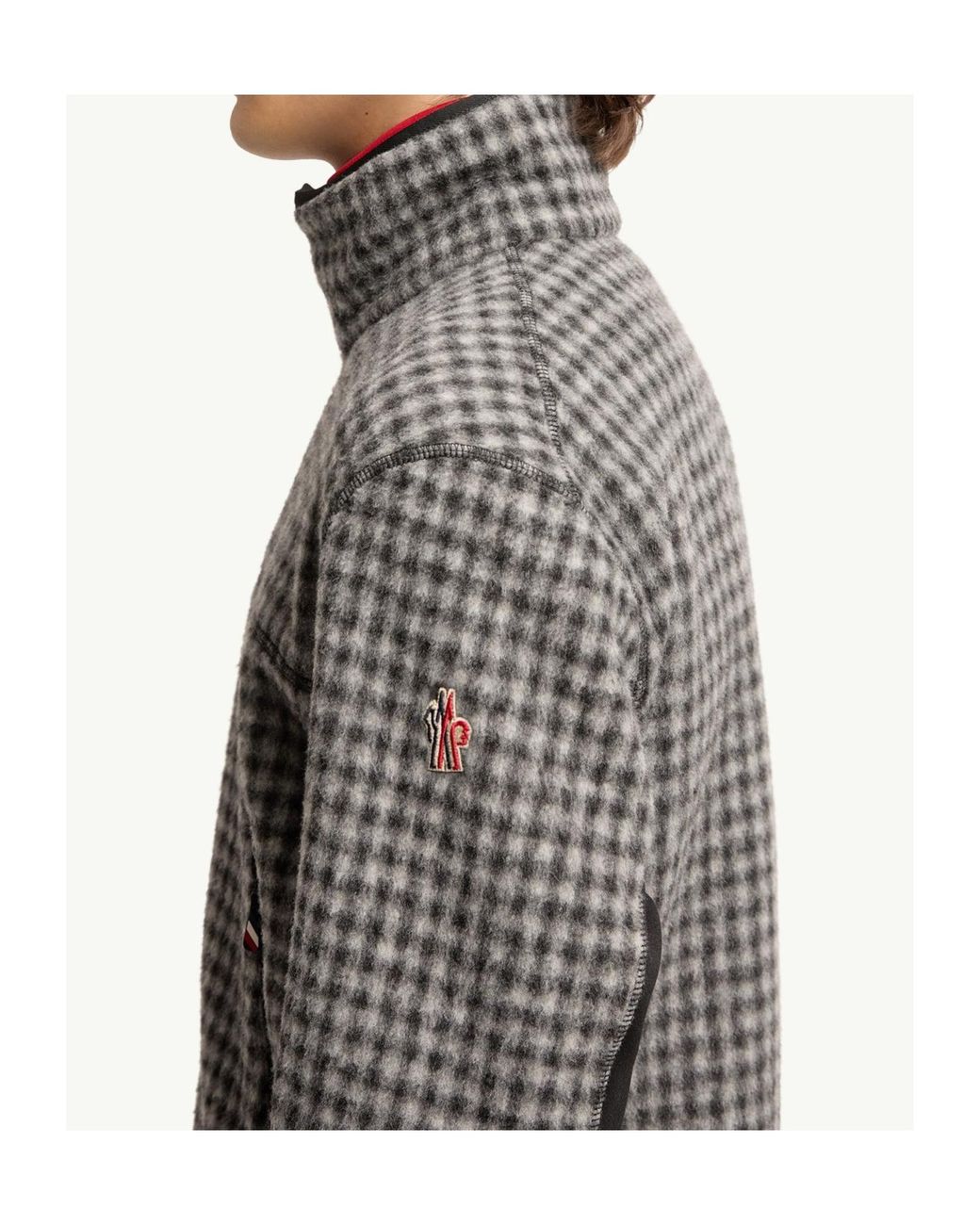 Moncler Gray Wool Blend Vichy Zip-Up Sweatshirt for men