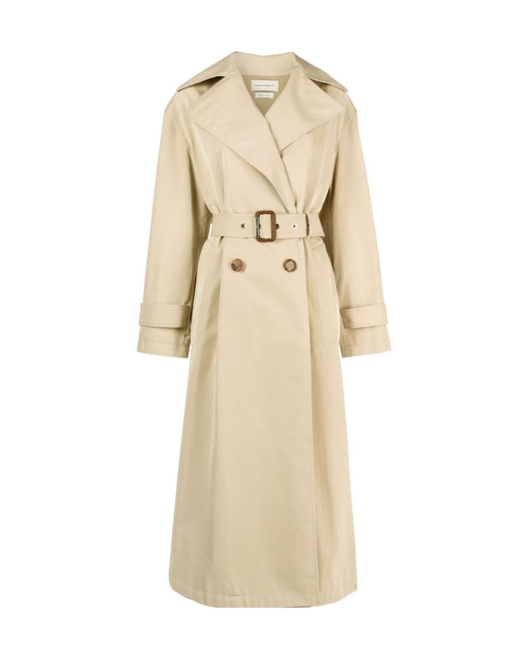 McQueen Natural Double Breasted Belted Trench Coat