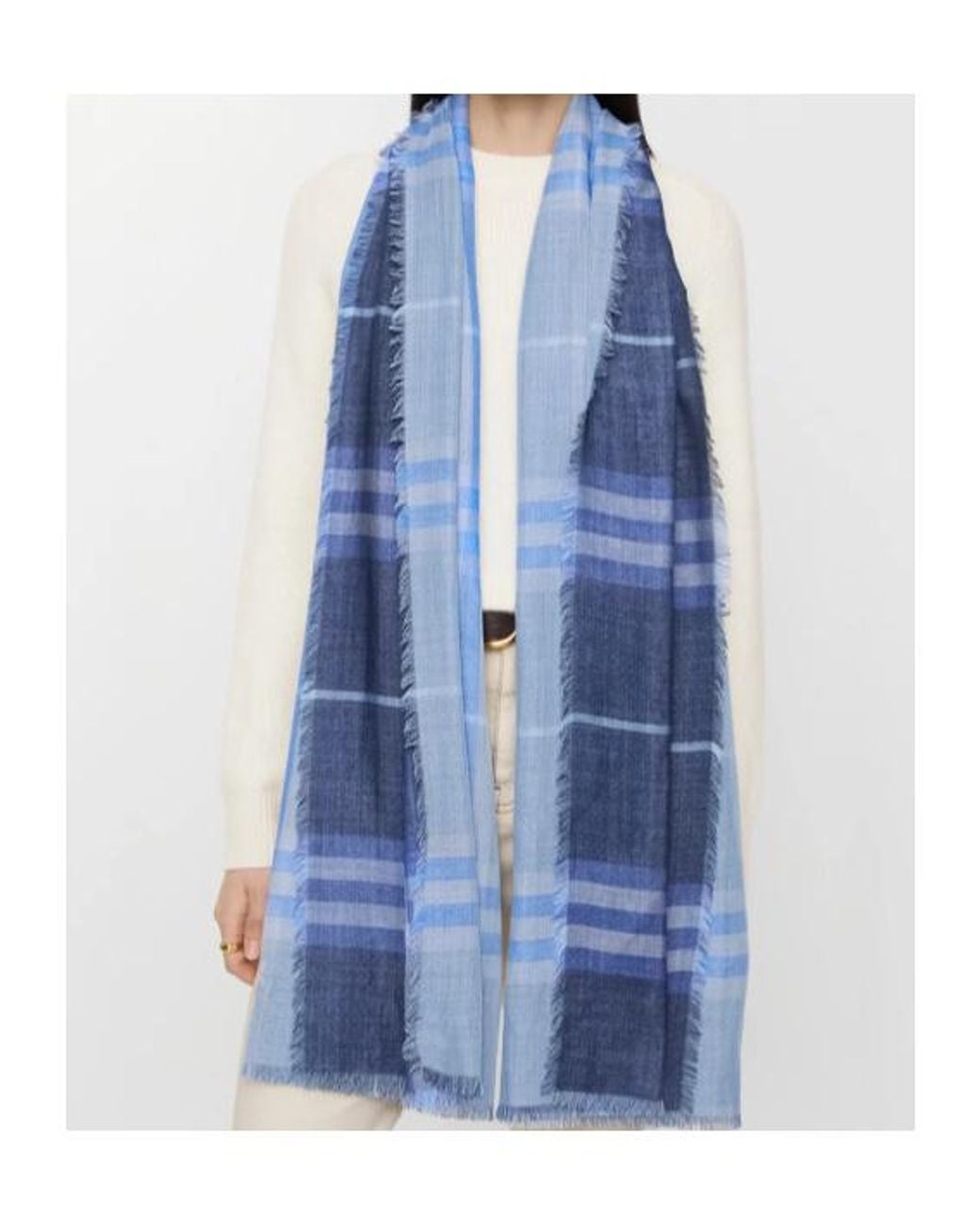 Burberry Blue Reversible Check Fringed Scarf for men