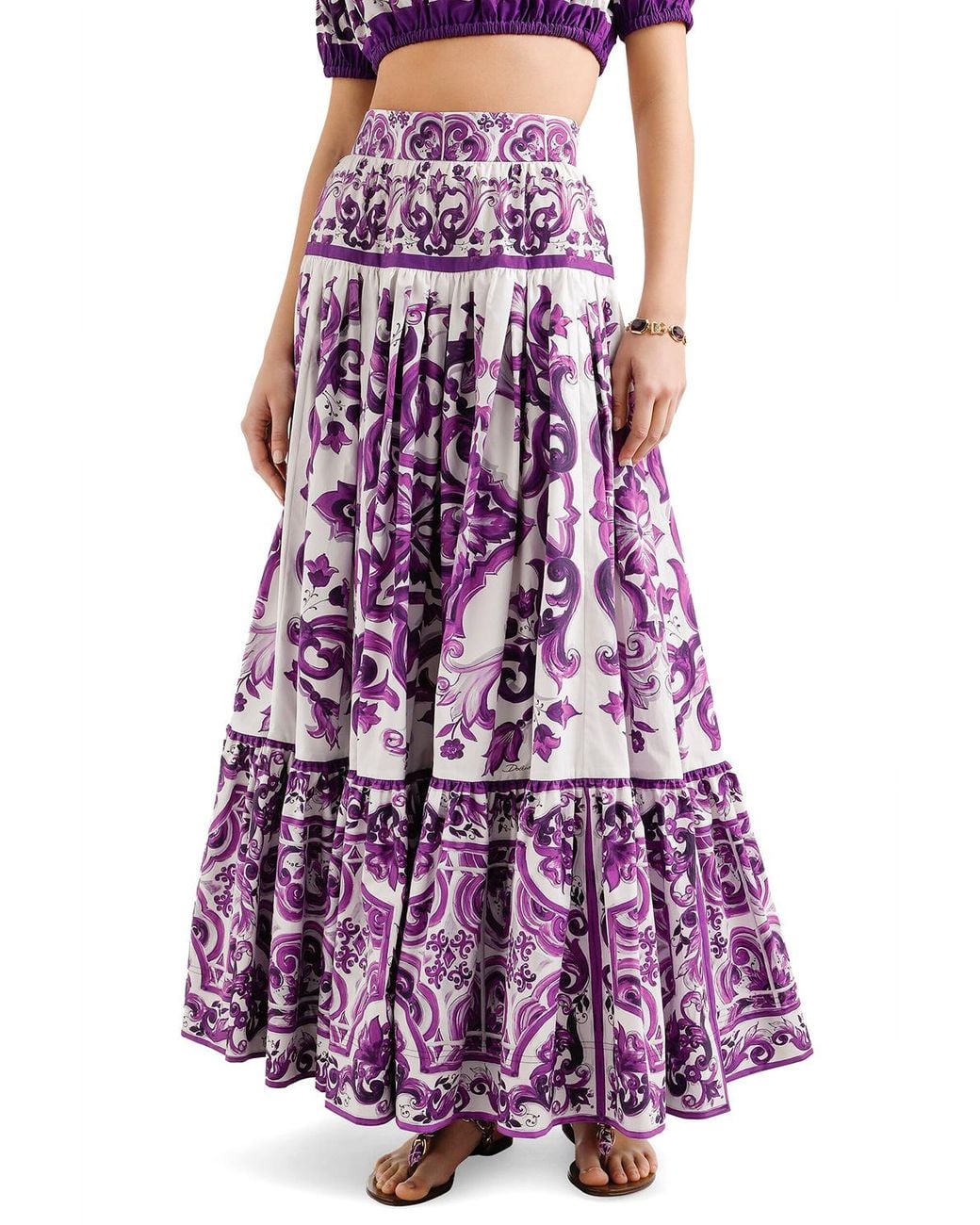Dolce & Gabbana Purple Majolica Printed Midi Skirt