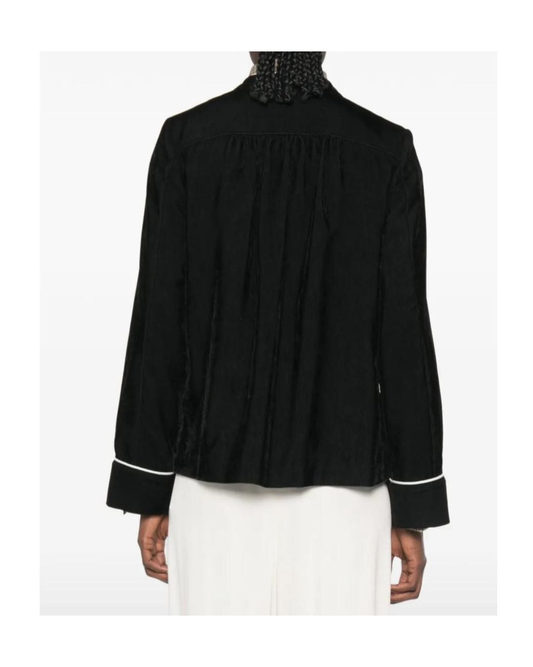 Forte_forte Black Casual Jacket With Corduroy Piping