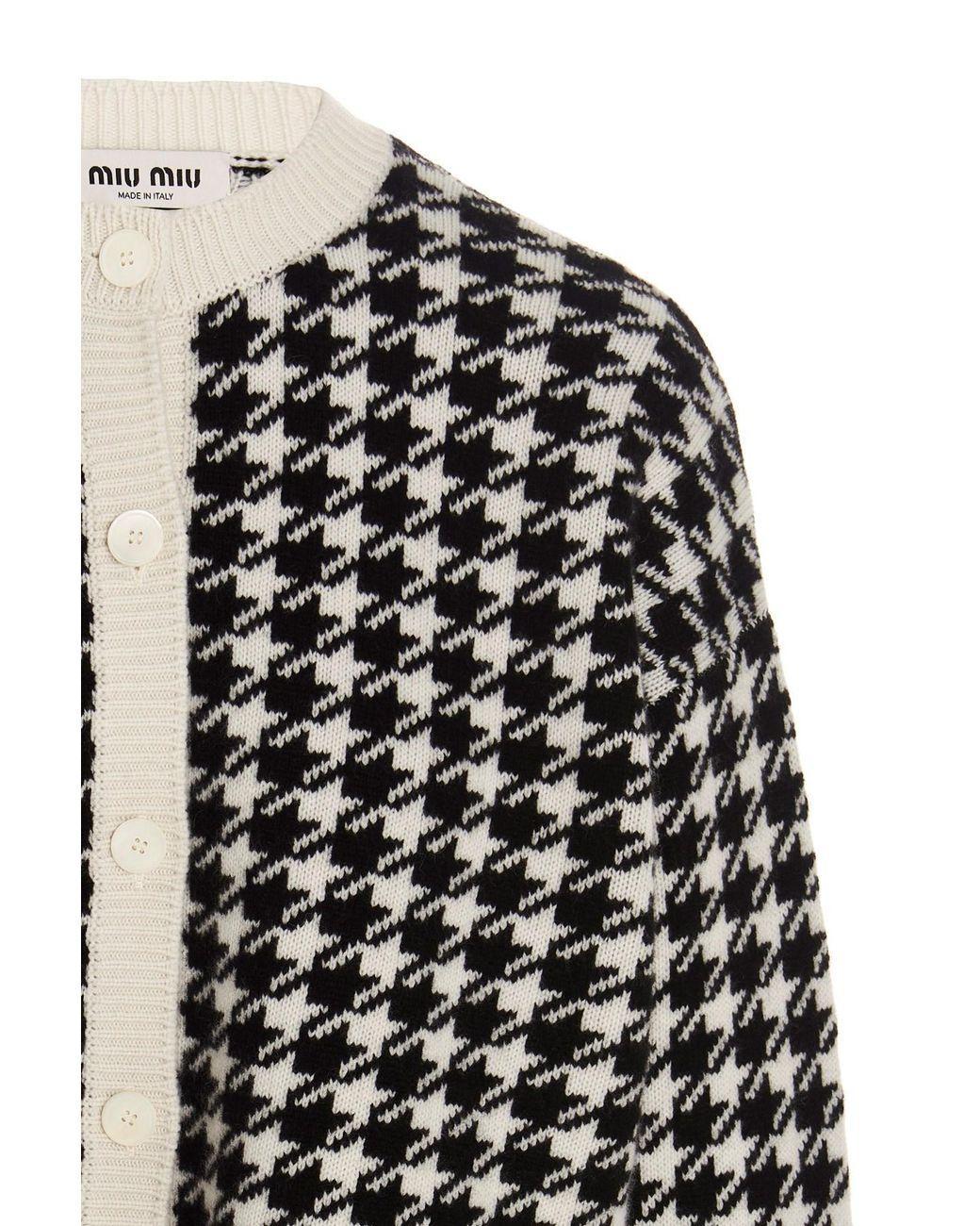 Miu Miu Black Houndstooth-Knit Cashmere Cardigan