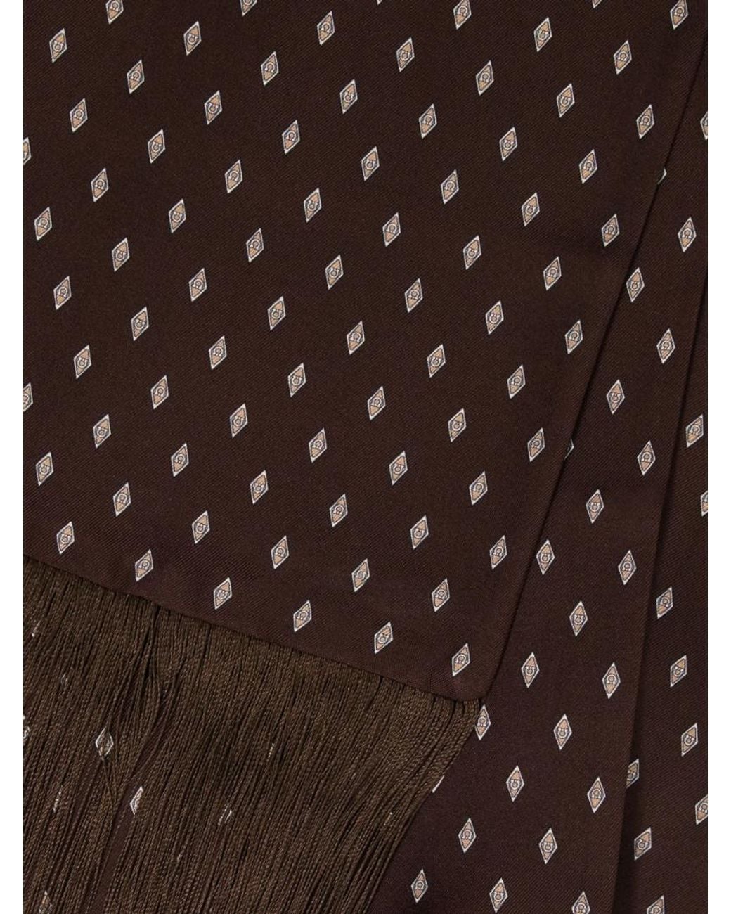 Ferragamo Brown Ferragamo Micro Gancini Printed Fringed Scarf for men