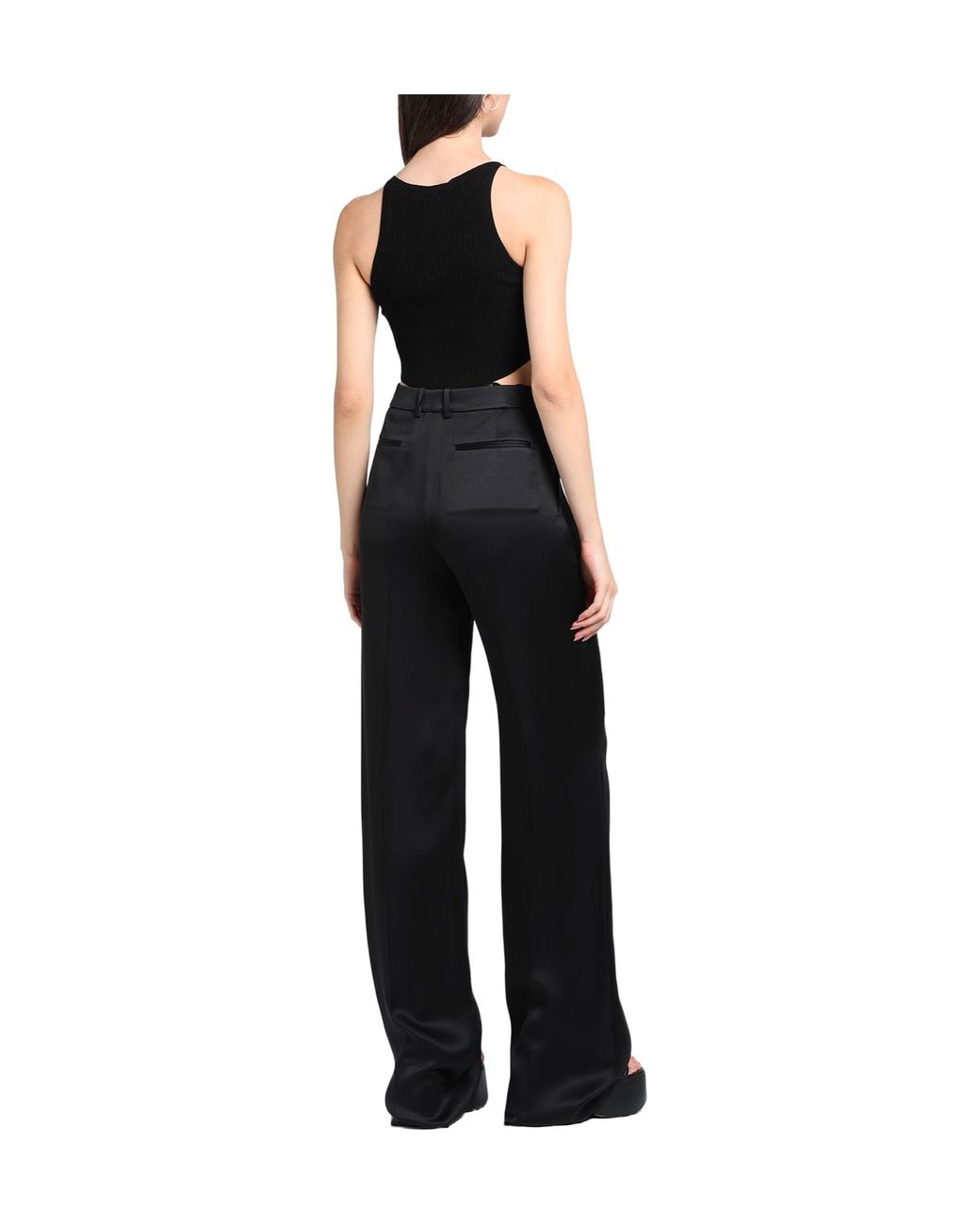 Saint Laurent Black Solid Color Satin Trousers