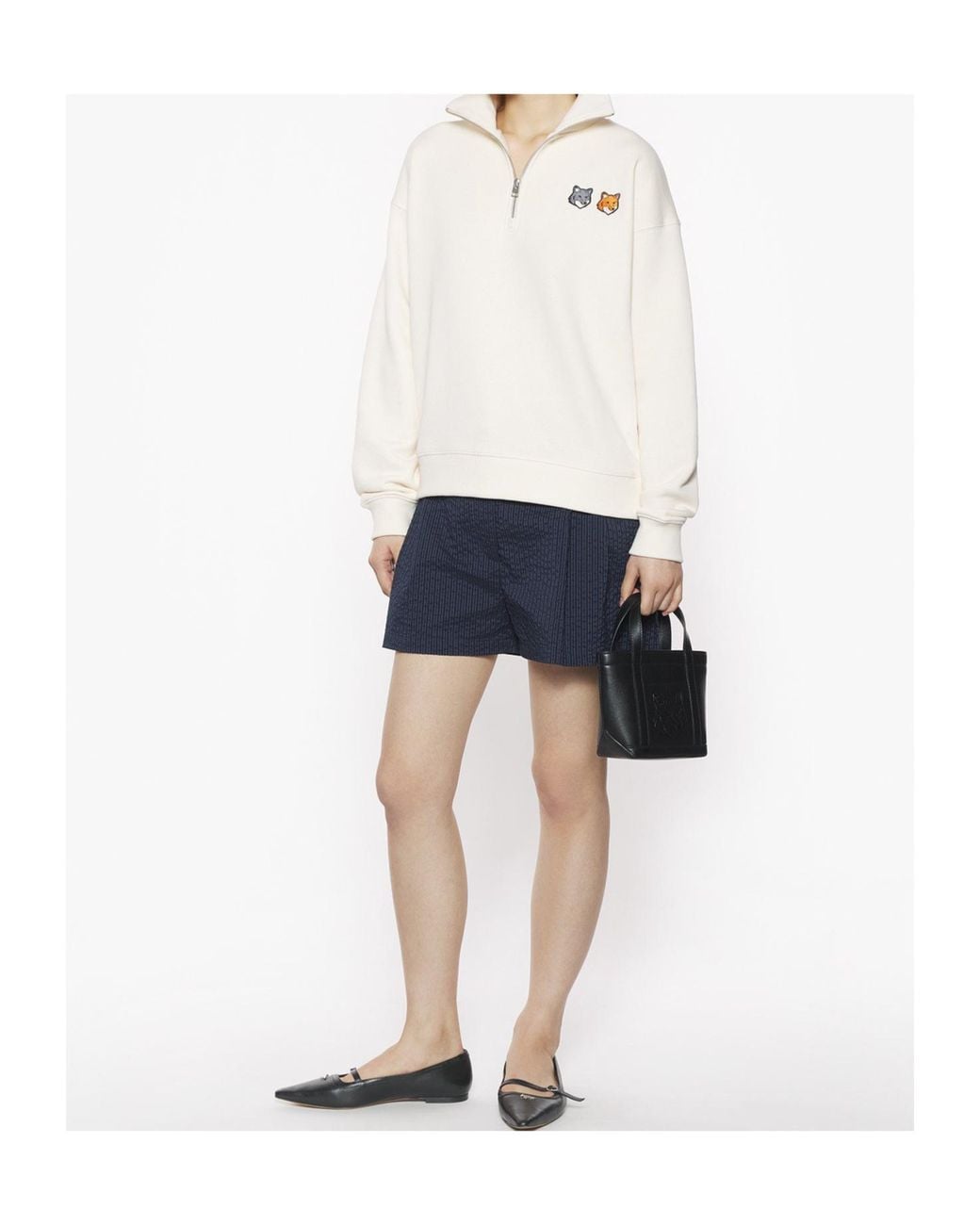 Maison Kitsuné White Double Bold Fox Head Half Zip Comfort Sweatshirt