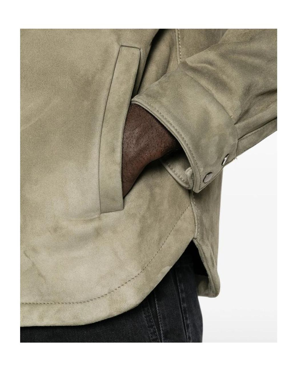 Salvatore Santoro Green Suede Press-Stud Jacket for men