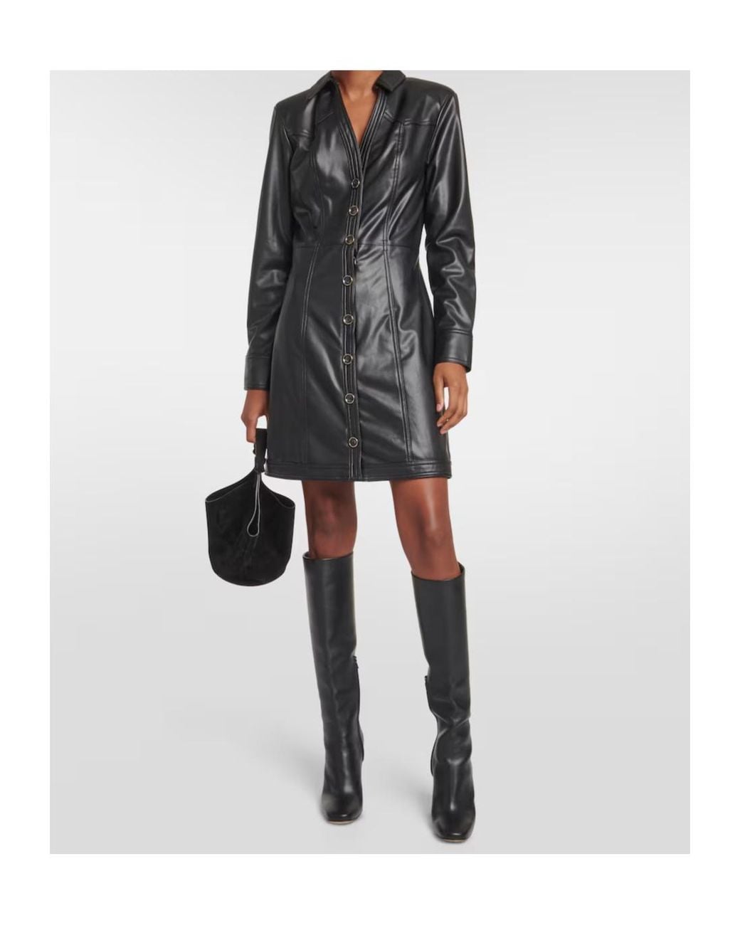 Veronica Beard Black Garrett Faux Leather Shirt Dress