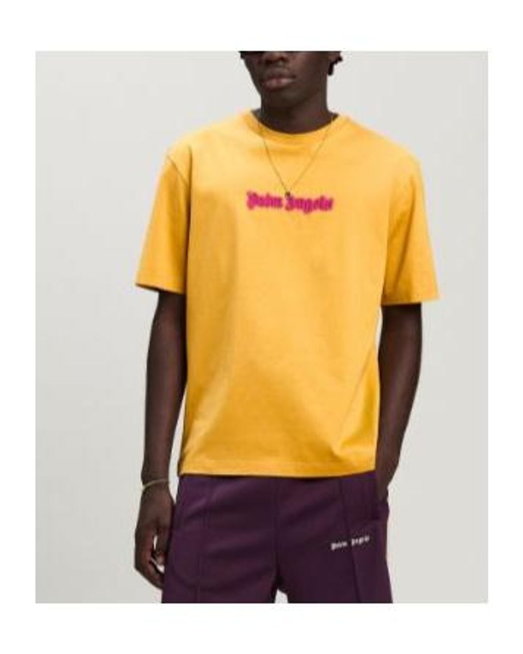 Palm Angels Yellow Logo-Print Cotton T-Shirt for men
