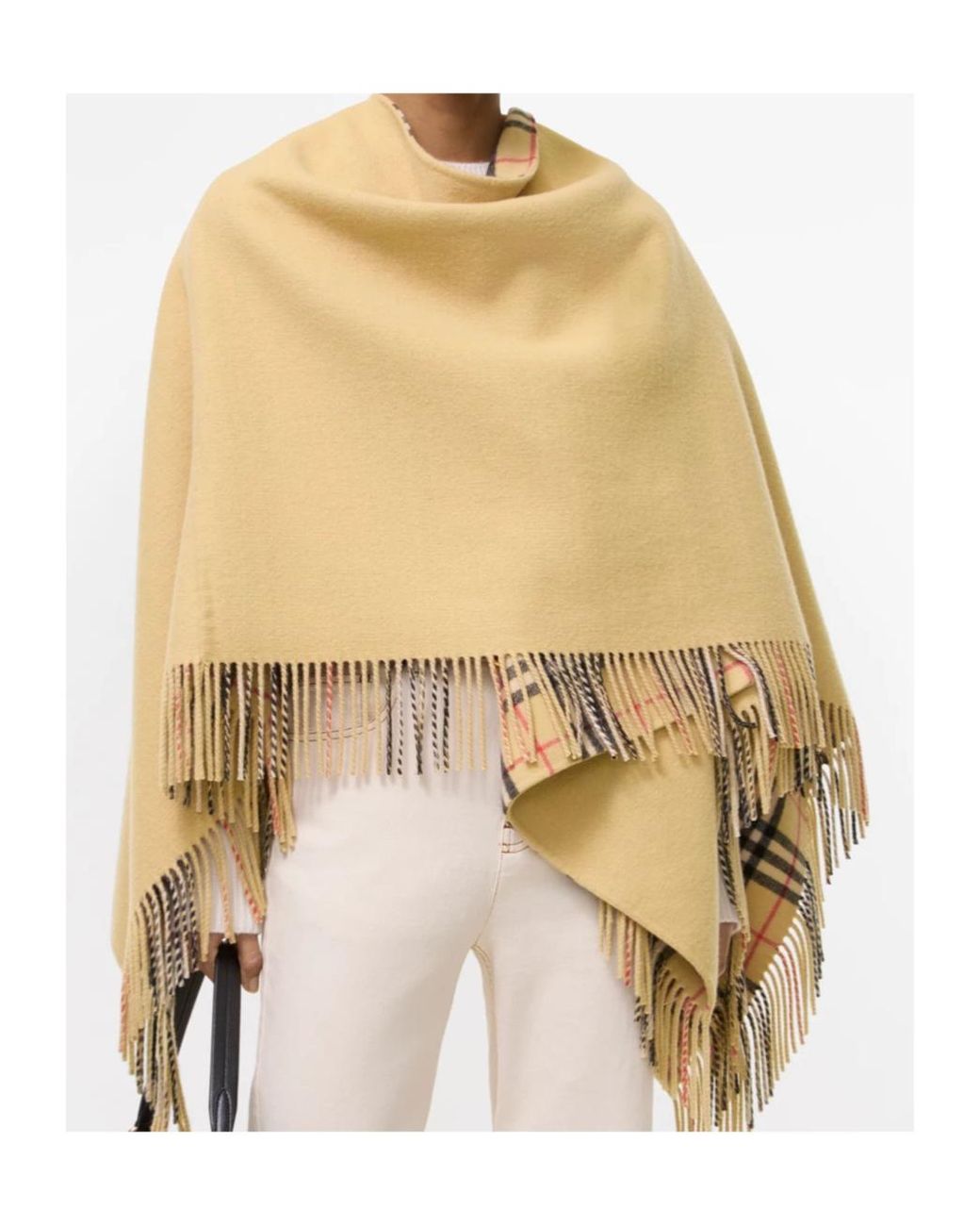 Burberry Natural Checked Fringed Cape