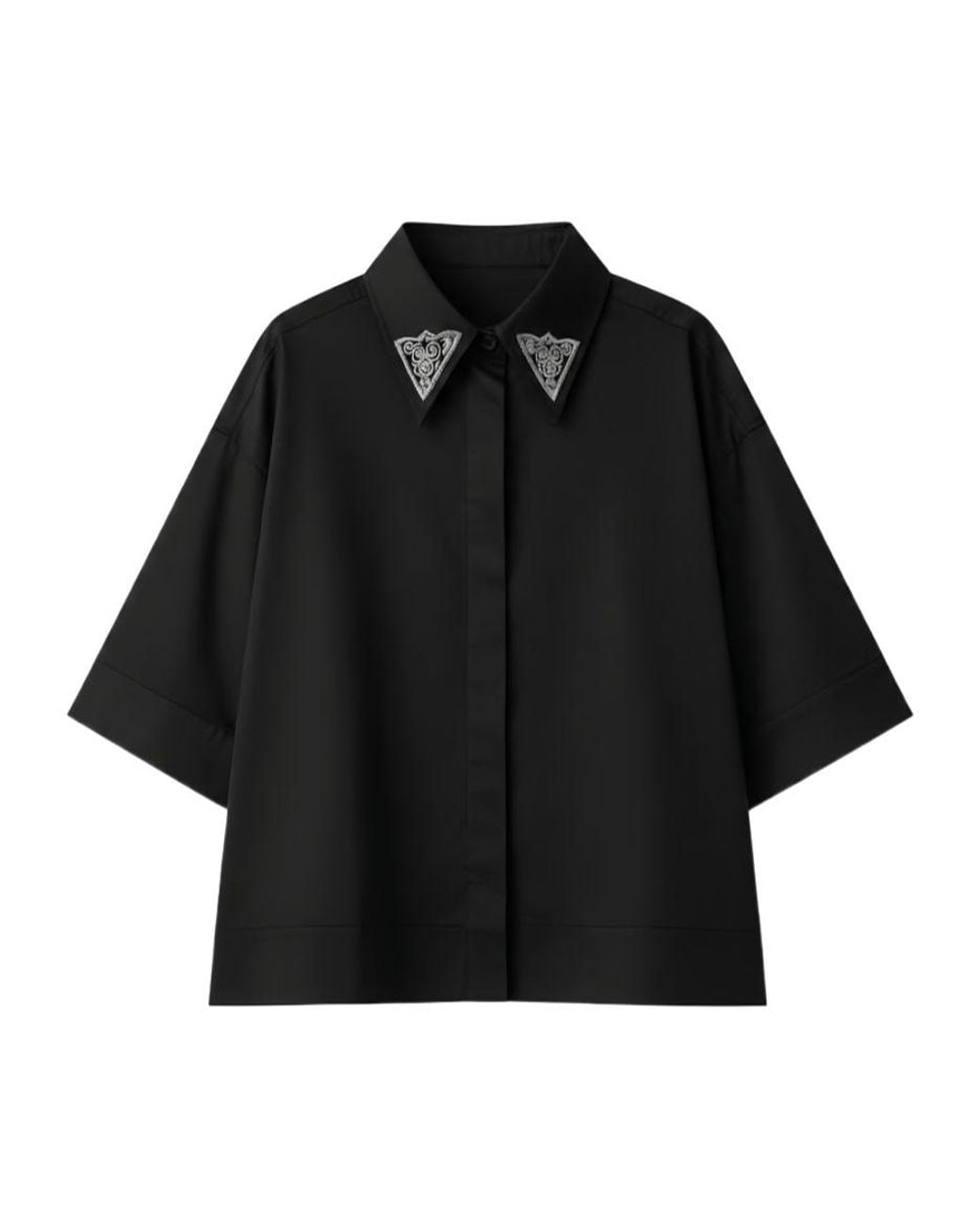 Pinko Black Embroidered-Collar Shirt