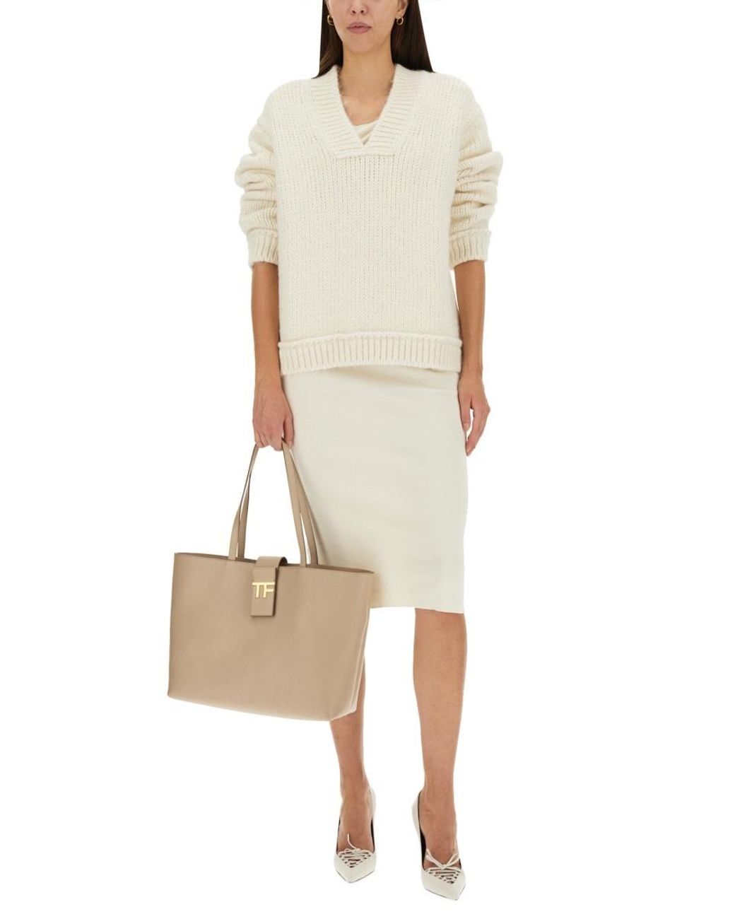 Tom Ford White V-Neck Chunky-Knit Jumper