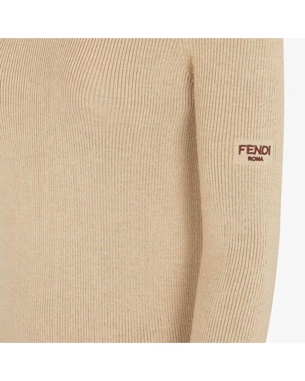 Fendi Natural Long Sleeved Hooded Ribbed Dress