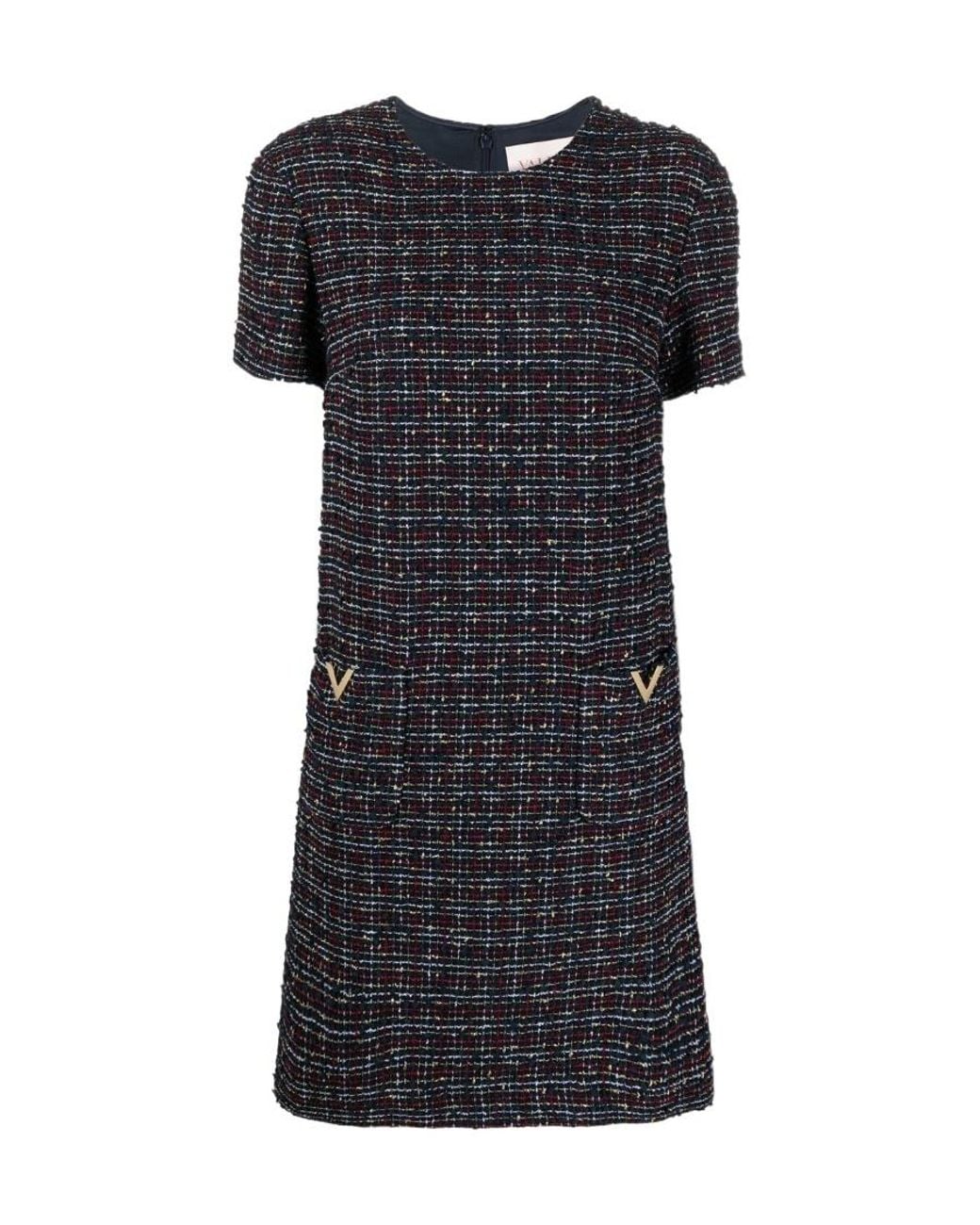 Valentino Black Tweed Short-Sleeve Mini Dress