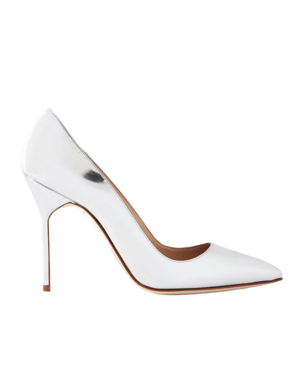 Manolo Blahnik White Metallic Leather Pumps