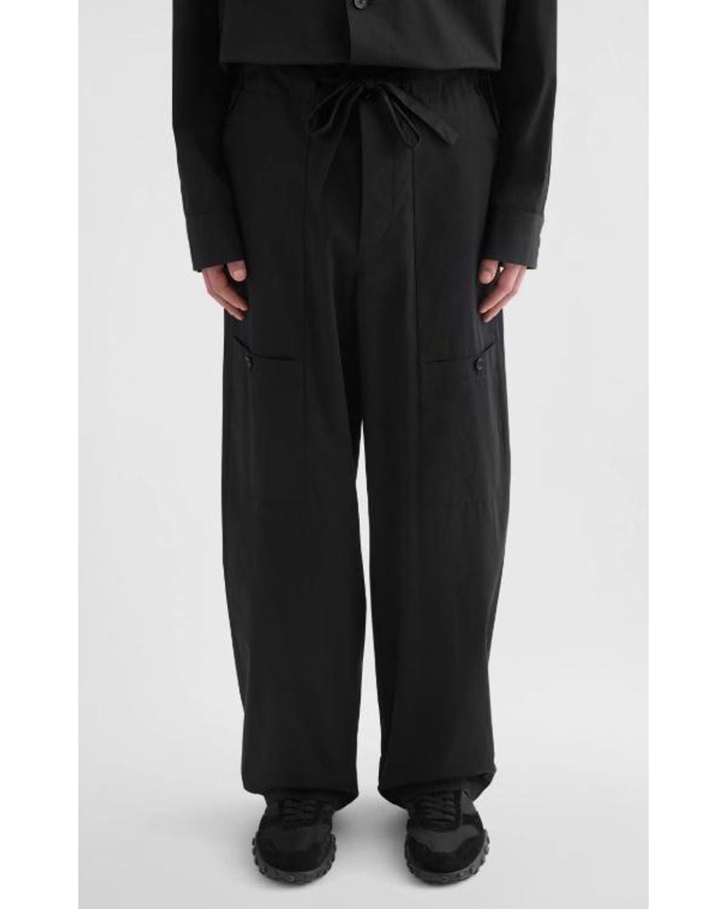 Jil Sander Black Drawstring Poplin Cargo Trousers for men