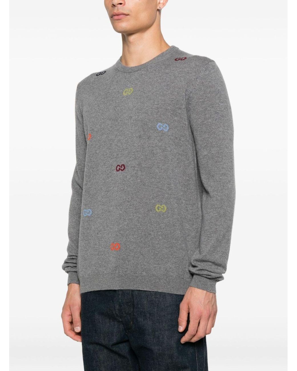 Gucci Gray Logo Intarsia Knit Jumper for men