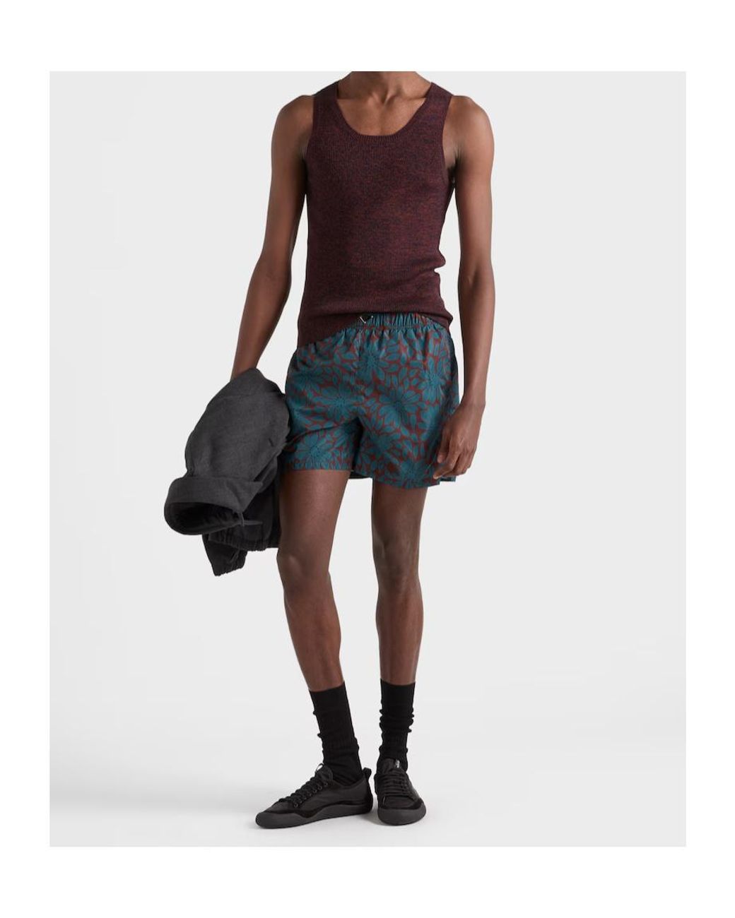 Prada Blue Triangle-Logo Mid-Rise Swim Shorts for men
