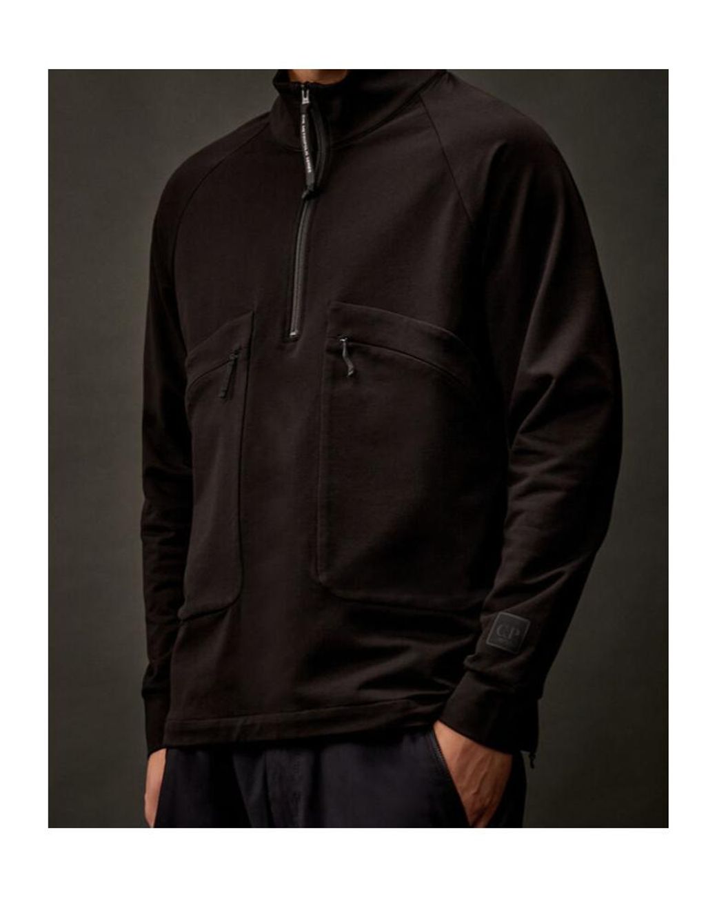 C P Company Black Half-Zip Pocket Sweatshirt for men