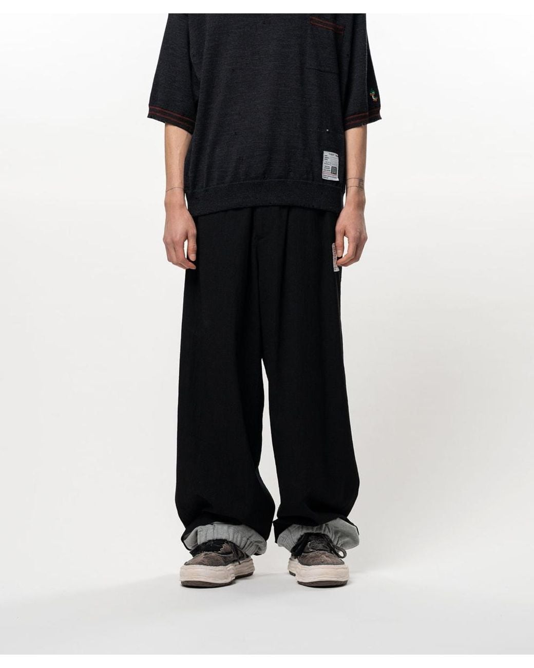 Maison Mihara Yasuhiro Black Sweat Layered Wool Pants for men
