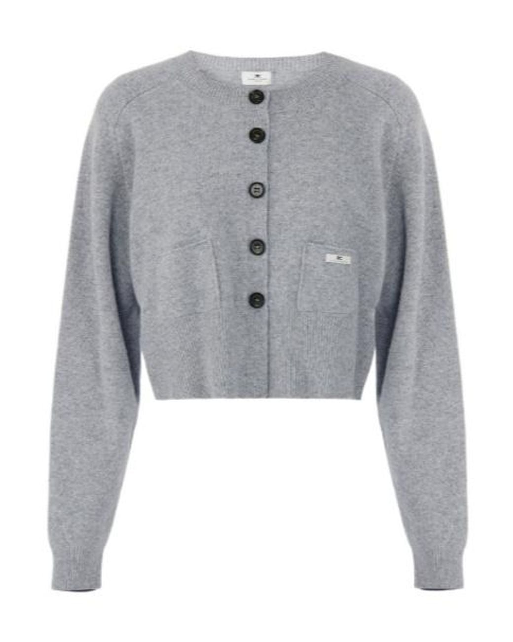 Elisabetta Franchi Gray Cropped Button Cardigan