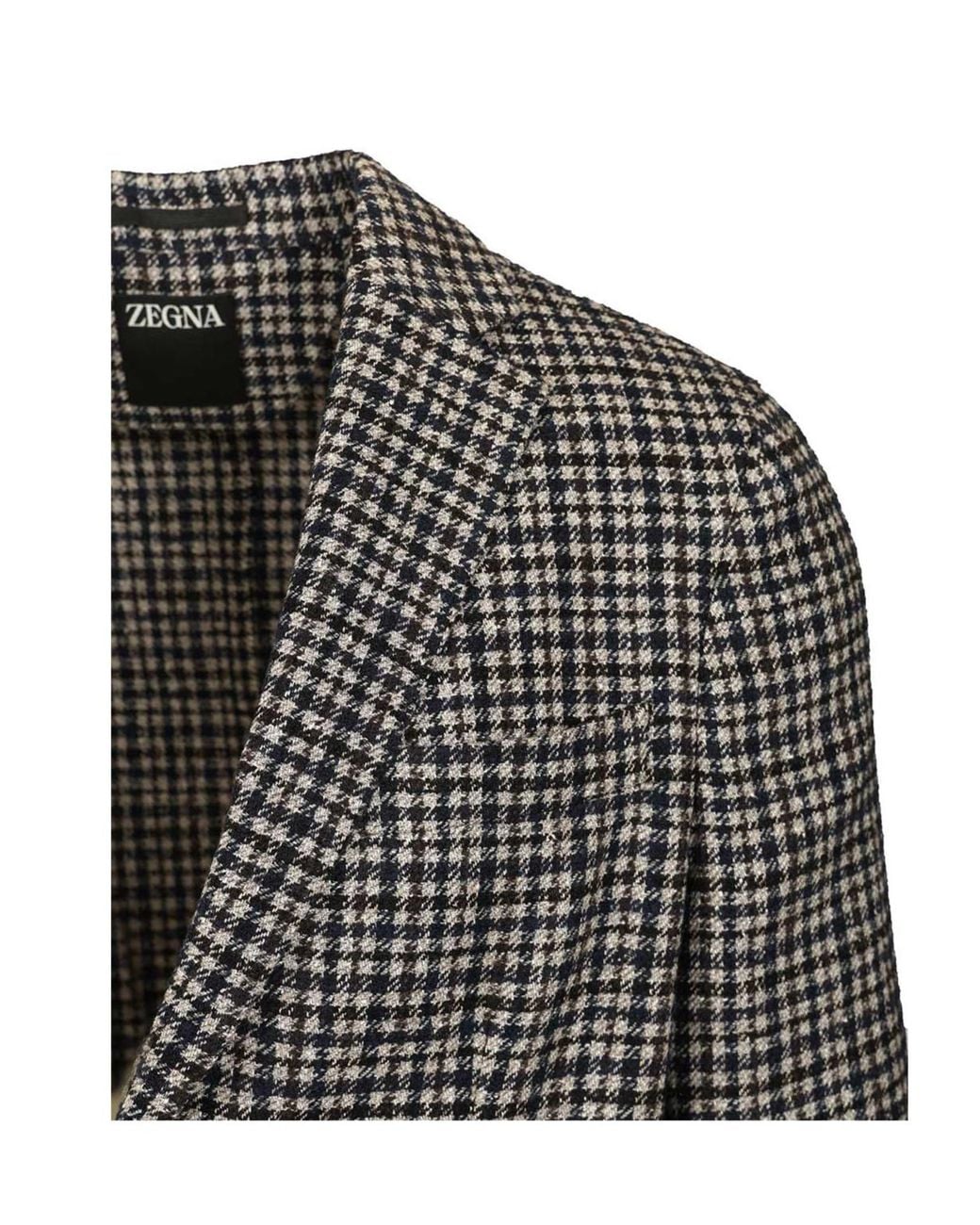 Zegna Gray Checked V-Neck Jacket for men