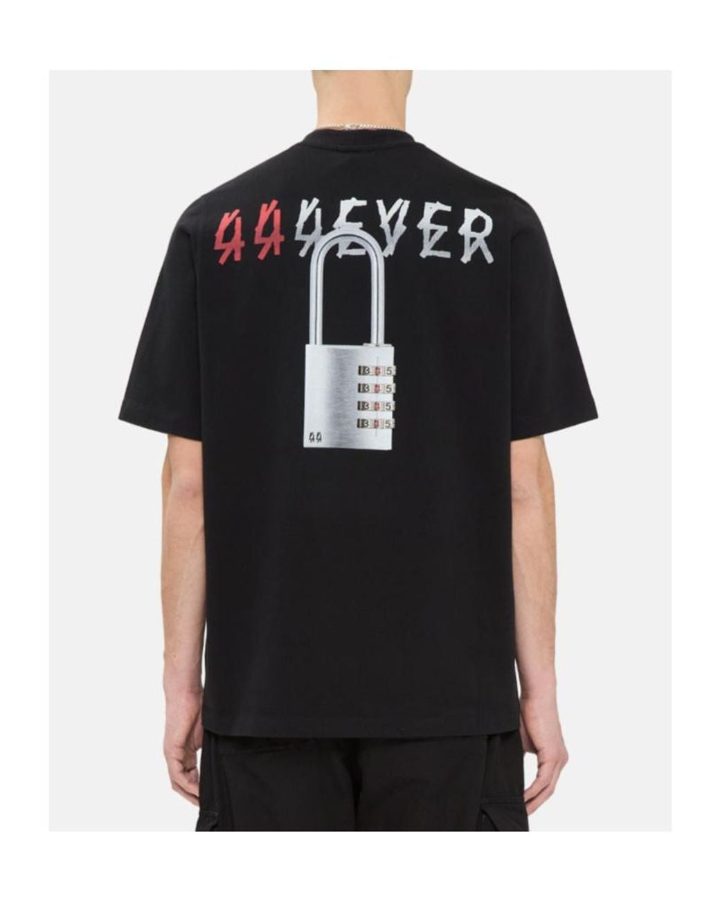 44 Label Group Black Padlock Print T-Shirt for men