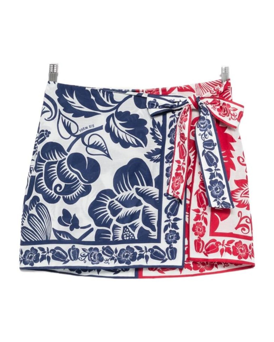 Farm Rio Blue Floral-Print Tie Skirt