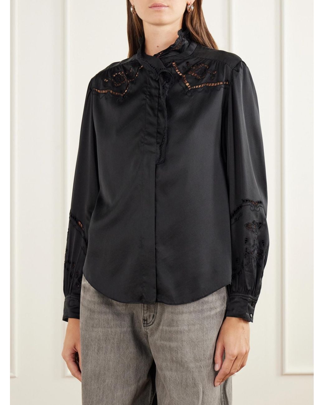 Isabel Marant Black Broderie Anglaise Silk-Blend Blouse