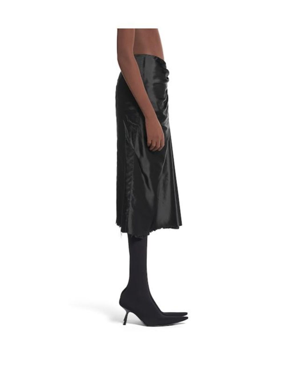 Balenciaga Black Satin Gathered Midi Skirt