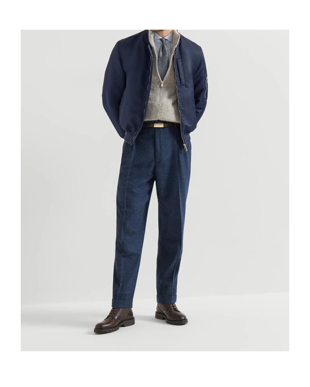 Brunello Cucinelli Blue Water-Resistant Techno Satin Bomber Jacket With Thermore Padding for men