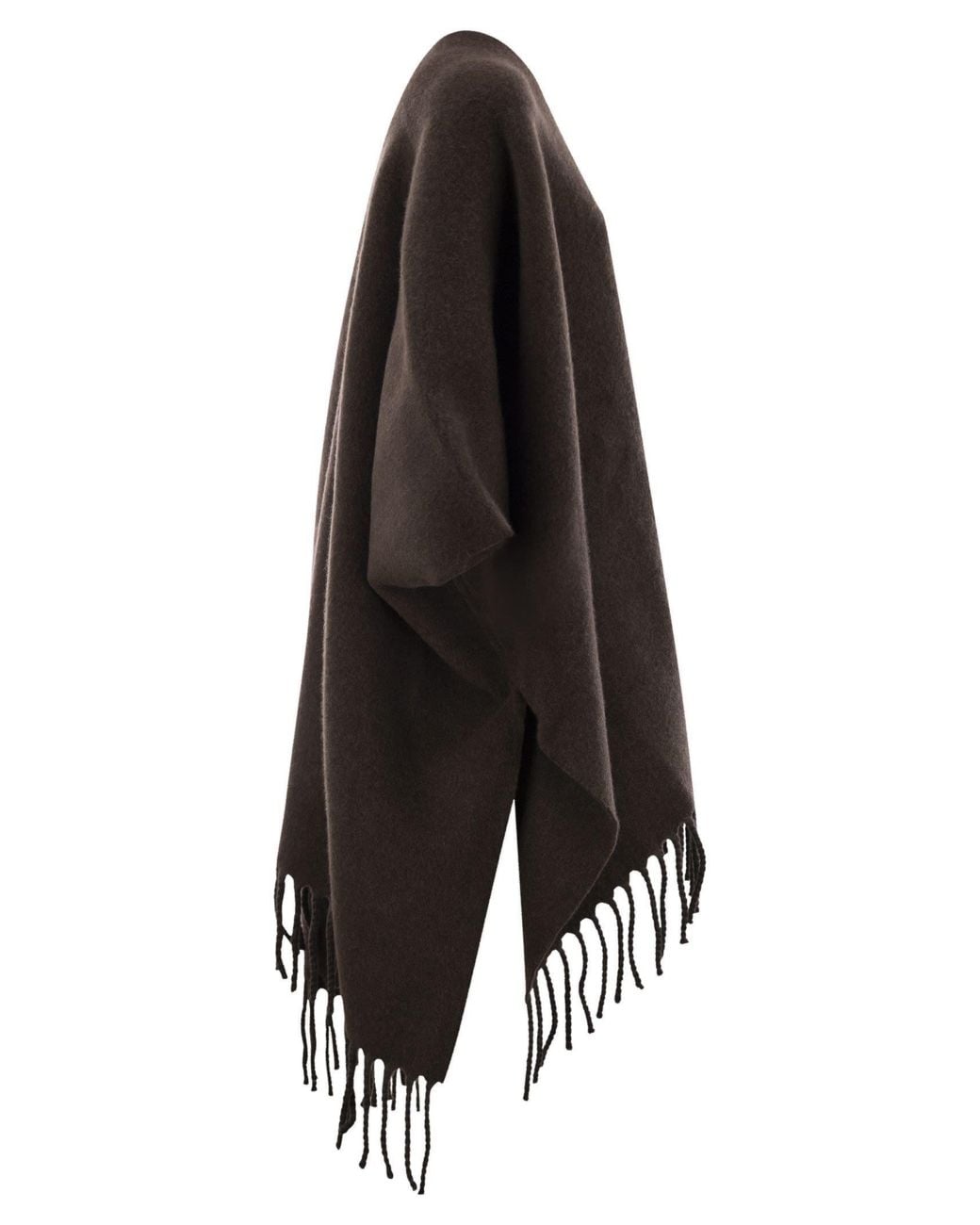 Brunello Cucinelli Black Fringed-Edge Knitted Cape