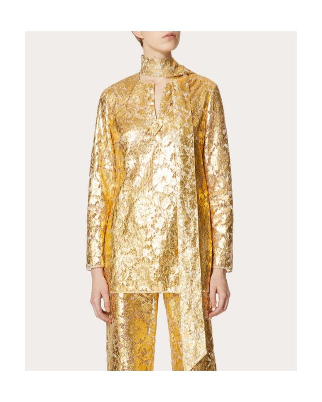 Valentino Yellow Bow Detailed Long-Sleeved Blouse