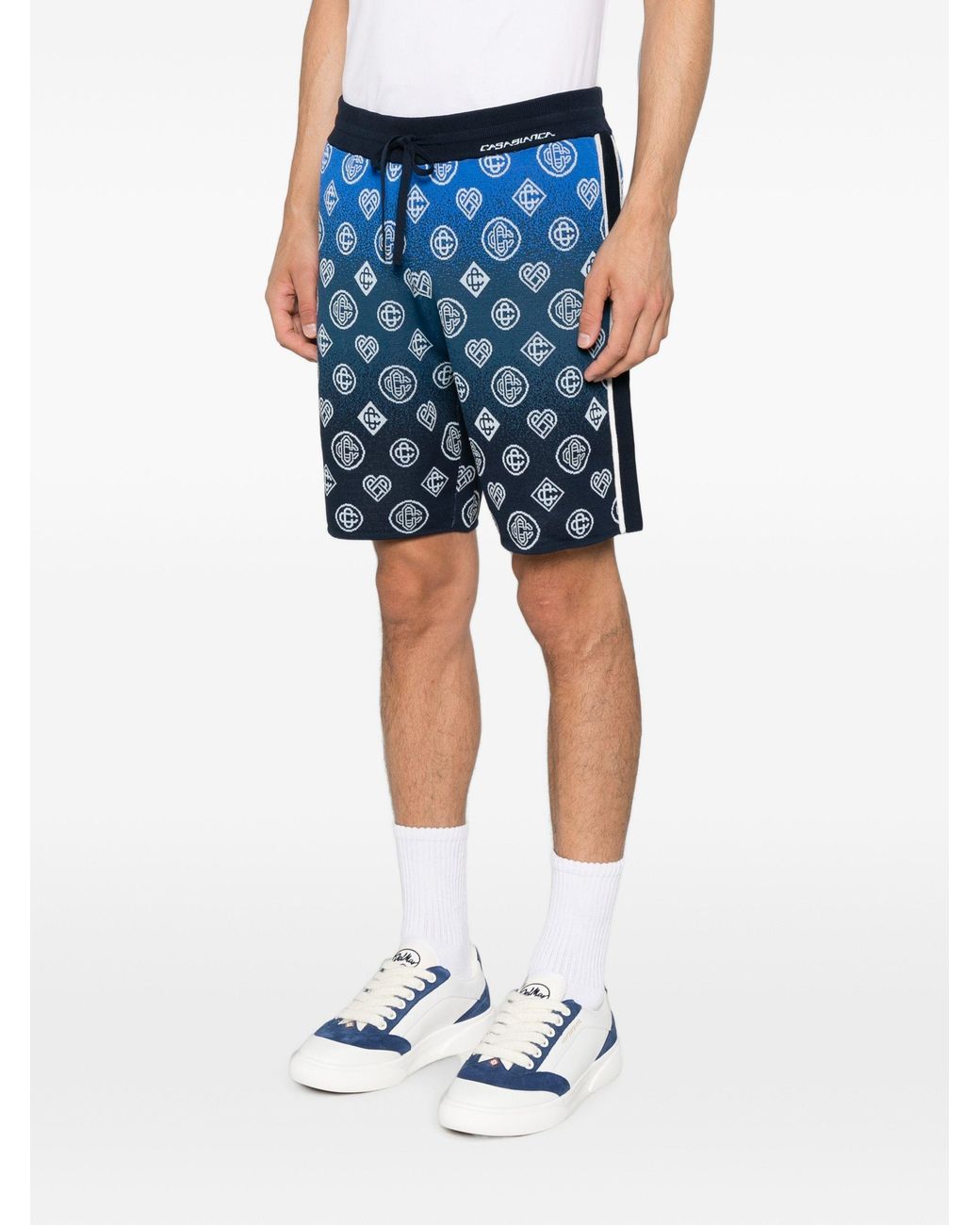 Casablanca Blue Letter-Pattern Knit Shorts for men