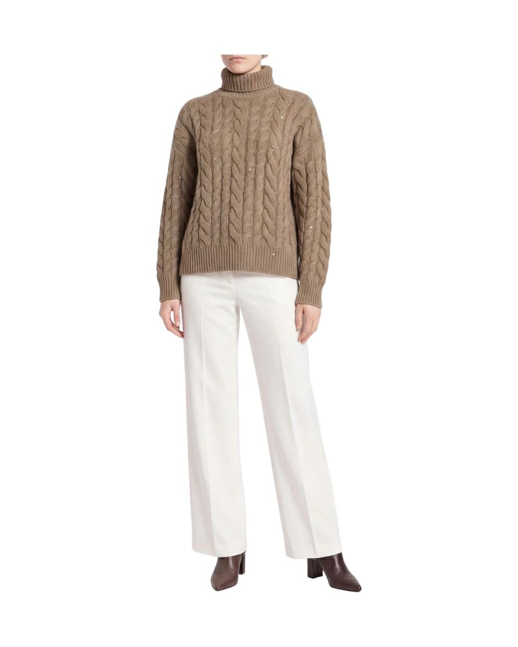 Brunello Cucinelli Brown Turtleneck Cashmere, Silk