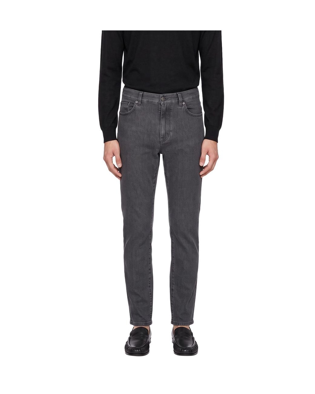 Zegna Gray Logo-Patch Straight-Leg Jeans for men
