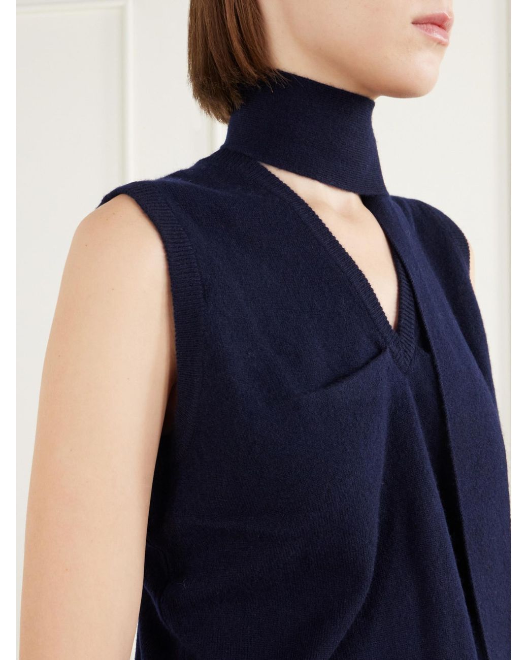Lisa Yang Blue Tie-Detailed Knitted Cashmere Sweater Vest